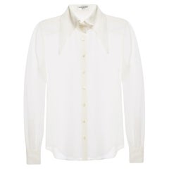 Saint Laurent SS19 Cream Silk Over Sized Collar Shirt Size 38