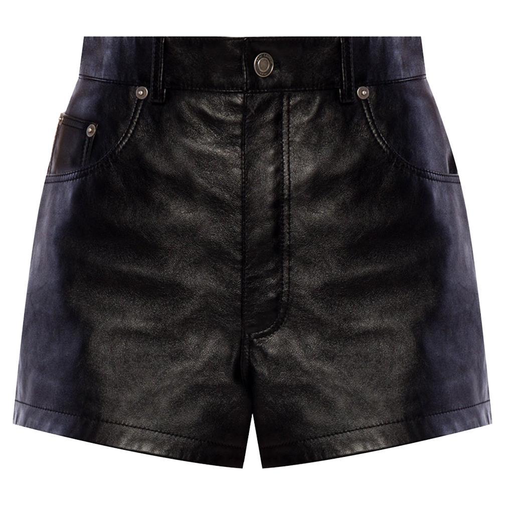 Saint Laurent SS19 High Waisted Black Leather Mini Shorts Size 38