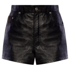 Saint Laurent SS19 Schwarze Mini-Shorts aus Leder mit hoher Taille Größe 38