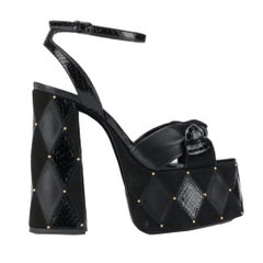 Saint Laurent SS19 Runway Black Leather Suede Paige 85 Platform Sandals SZ 37