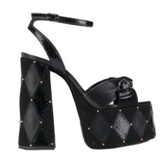 Saint Laurent SS19 Runway Black Leather Suede Paige 85 Platform Sandals SZ 37.5