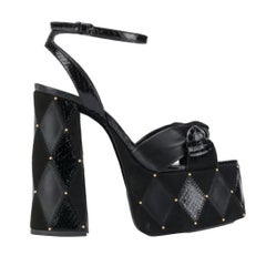 Saint Laurent SS19 Runway Schwarz Leder Wildleder Paige 85 Plateau Sandalen SZ 38