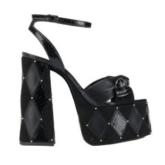 Saint Laurent SS19 Runway Black Leather Suede Paige 85 Platform Sandals SZ 40