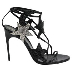 Saint Laurent Star Crystal Embellished Leather Heels EU 39 UK 6 US 9 