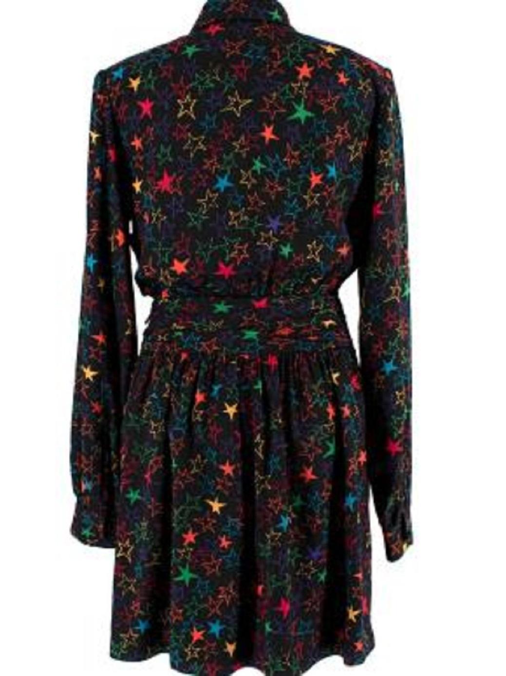 Saint Laurent Star Pattern Pleated Mini Shirt Dress In Excellent Condition For Sale In London, GB