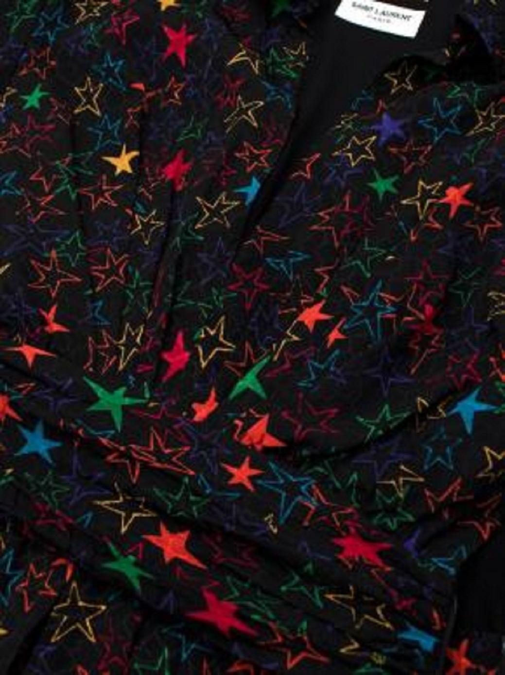 Saint Laurent Star Pattern Pleated Mini Shirt Dress For Sale 5