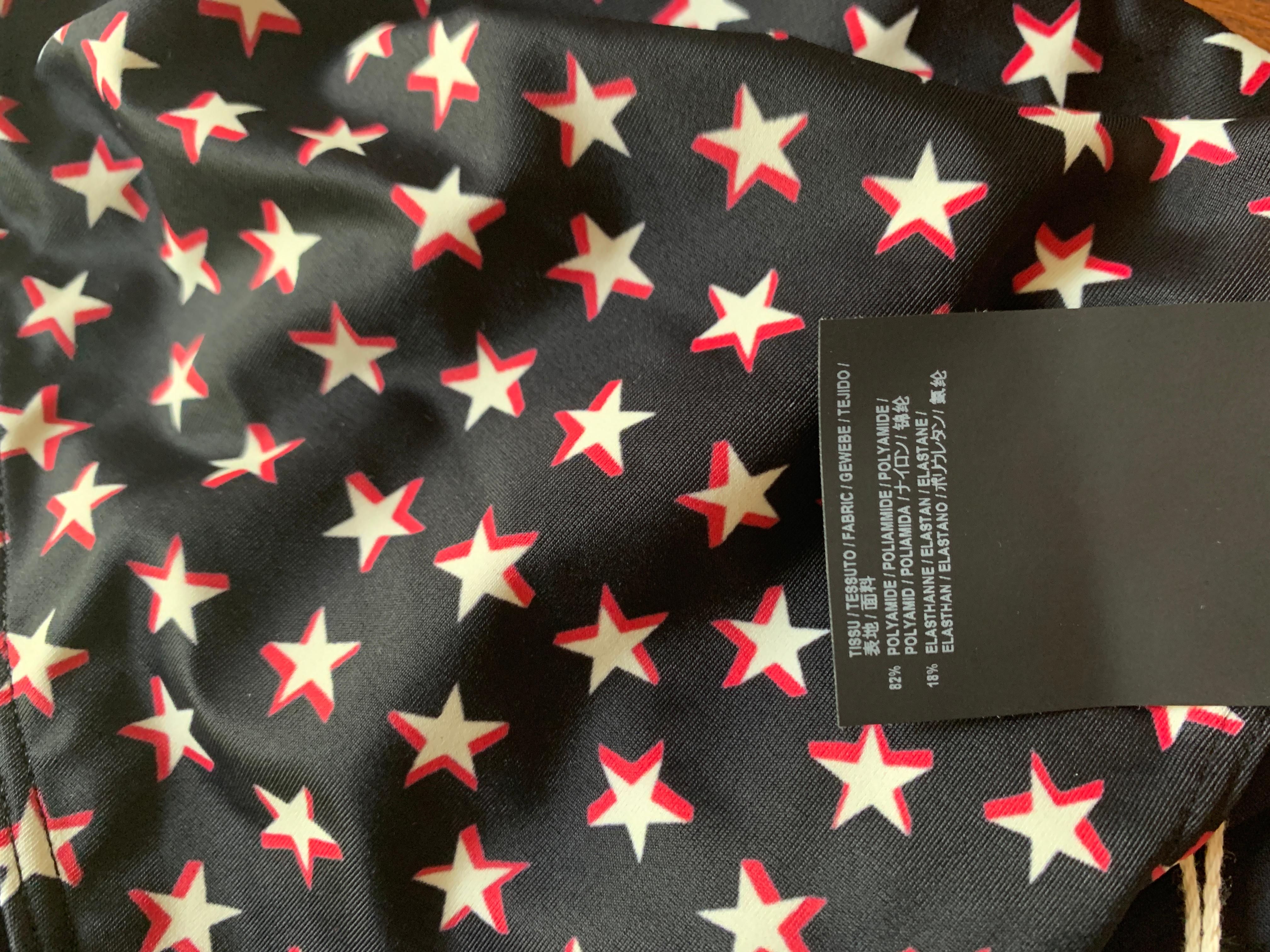 Saint Laurent Star Print Deep V Neck One Piece Halter Swimsuit Black White Red In New Condition For Sale In San Francisco, CA