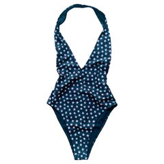 Saint Laurent Star Print - Costume da bagno intero con scollo a V - Nero Bianco Rosso
