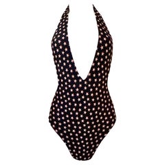 Saint Laurent Star Print - Costume da bagno intero con scollo a V - Nero Bianco Rosso