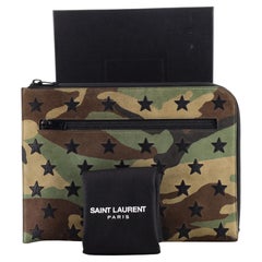 Saint Laurent Stars Portfolio Clutch Camouflage Suede