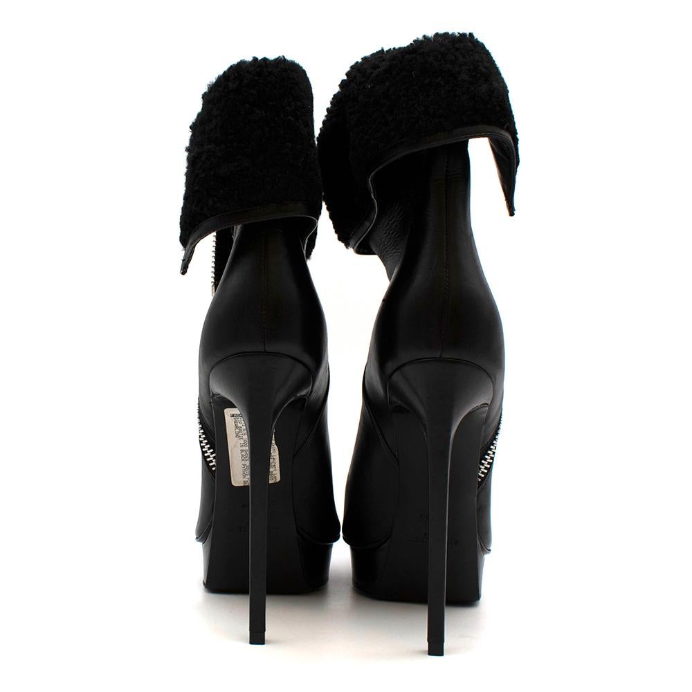 Black Saint Laurent Stiletto Shearling Lined Platform Boots 39 For Sale