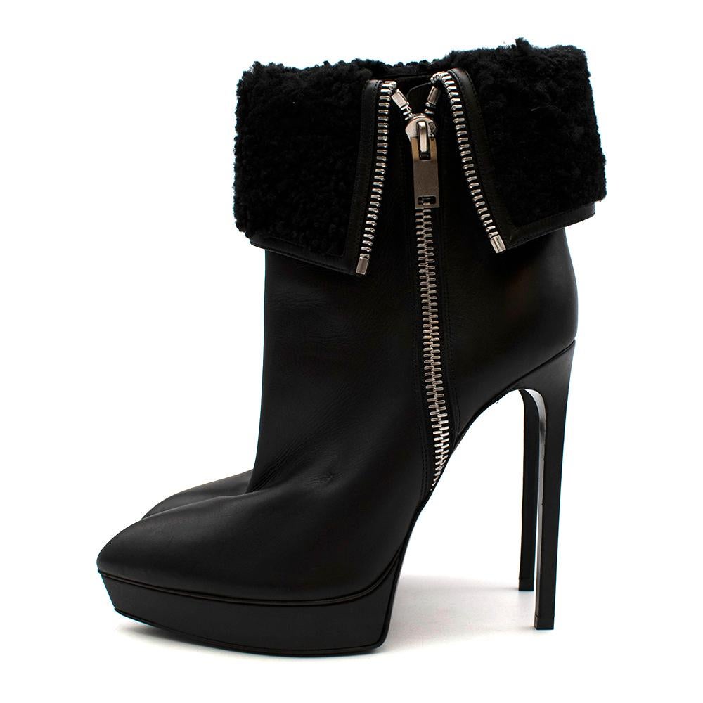 Saint Laurent Stiletto Shearling Lined Platform Boots 39 In Excellent Condition For Sale In London, GB