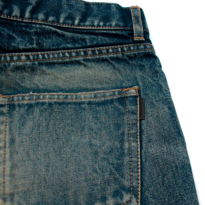 Saint Laurent Stonewashed Mid Blue Denim Cut-Off Shorts In Excellent Condition For Sale In London, GB