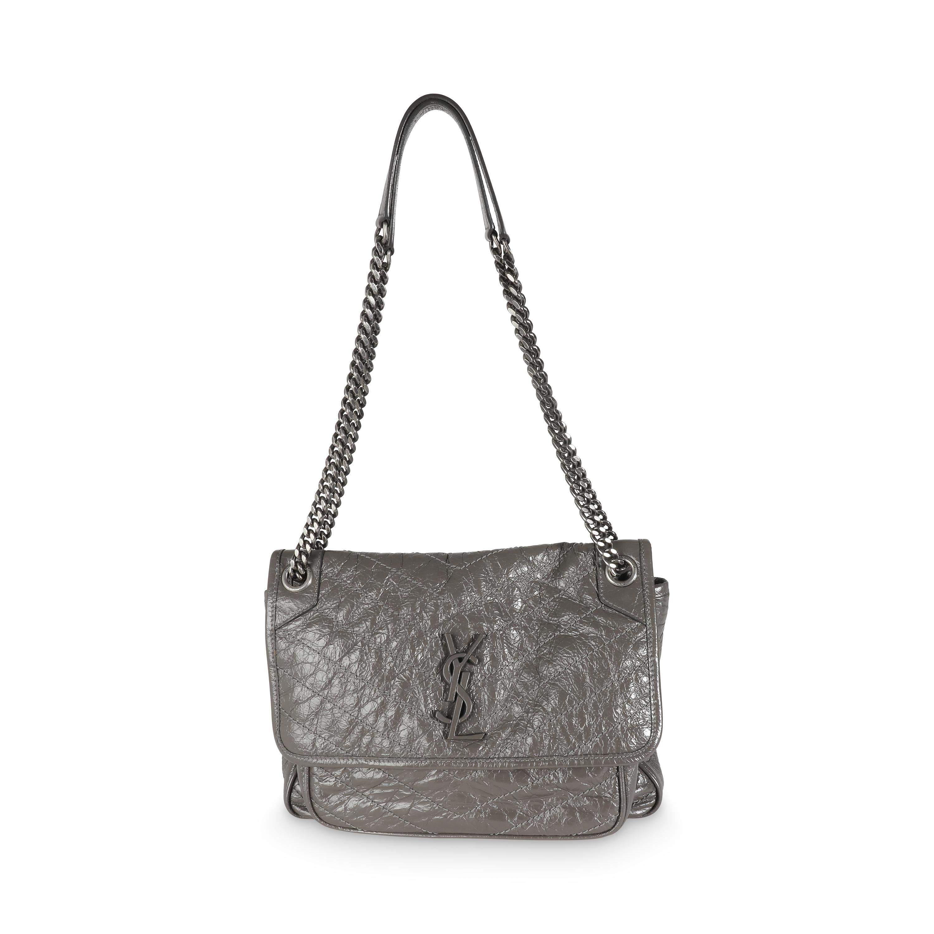 Saint Laurent Storm Crinkled Calfskin Matelasse Medium Niki Chain Satchel For Sale 1