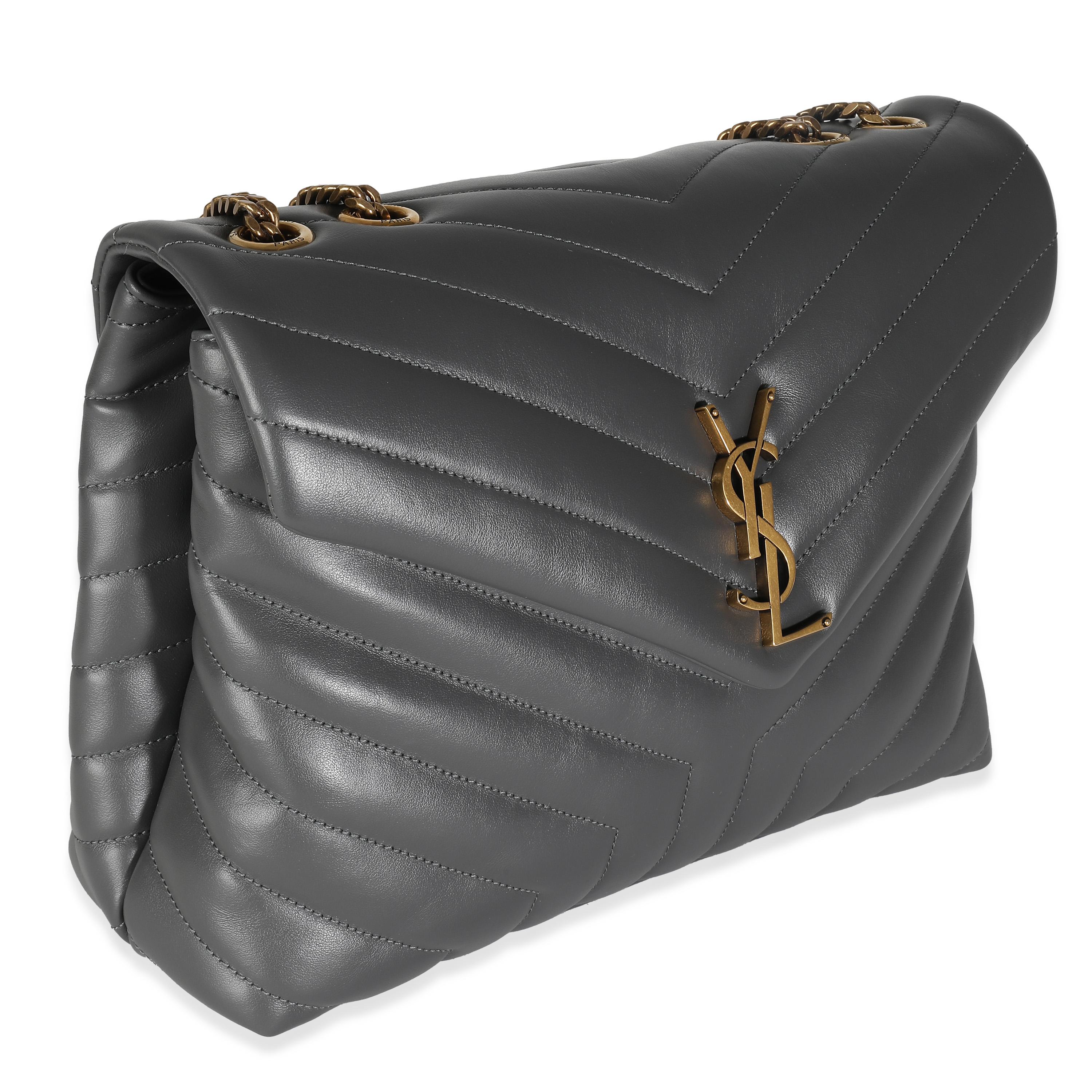 Gray Saint Laurent Storm Grey Calfskin Y Quilted Monogram Medium Loulou