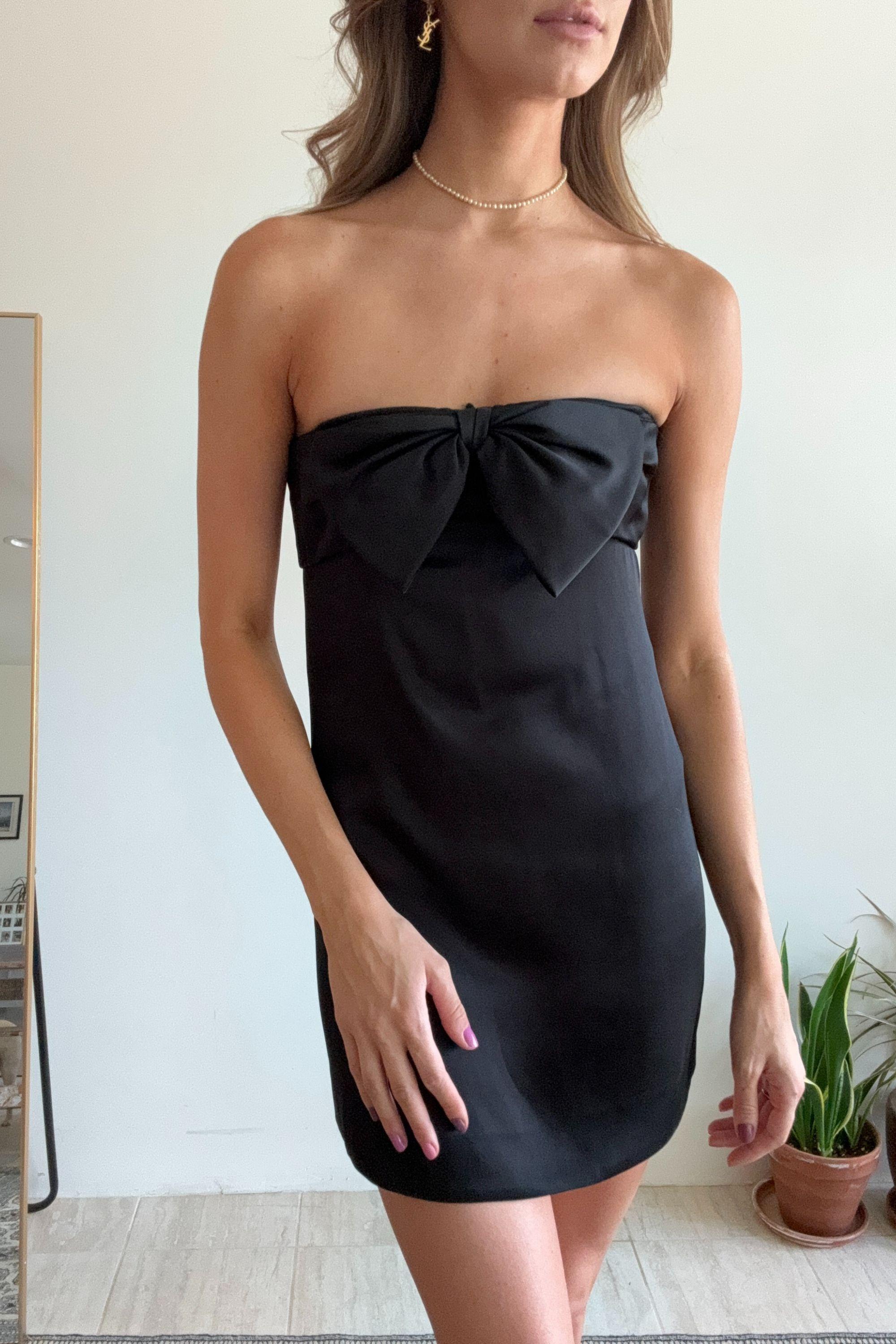 Women's or Men's Saint Laurent Strapless Little Black Mini Dress with Oversized Bow For Sale