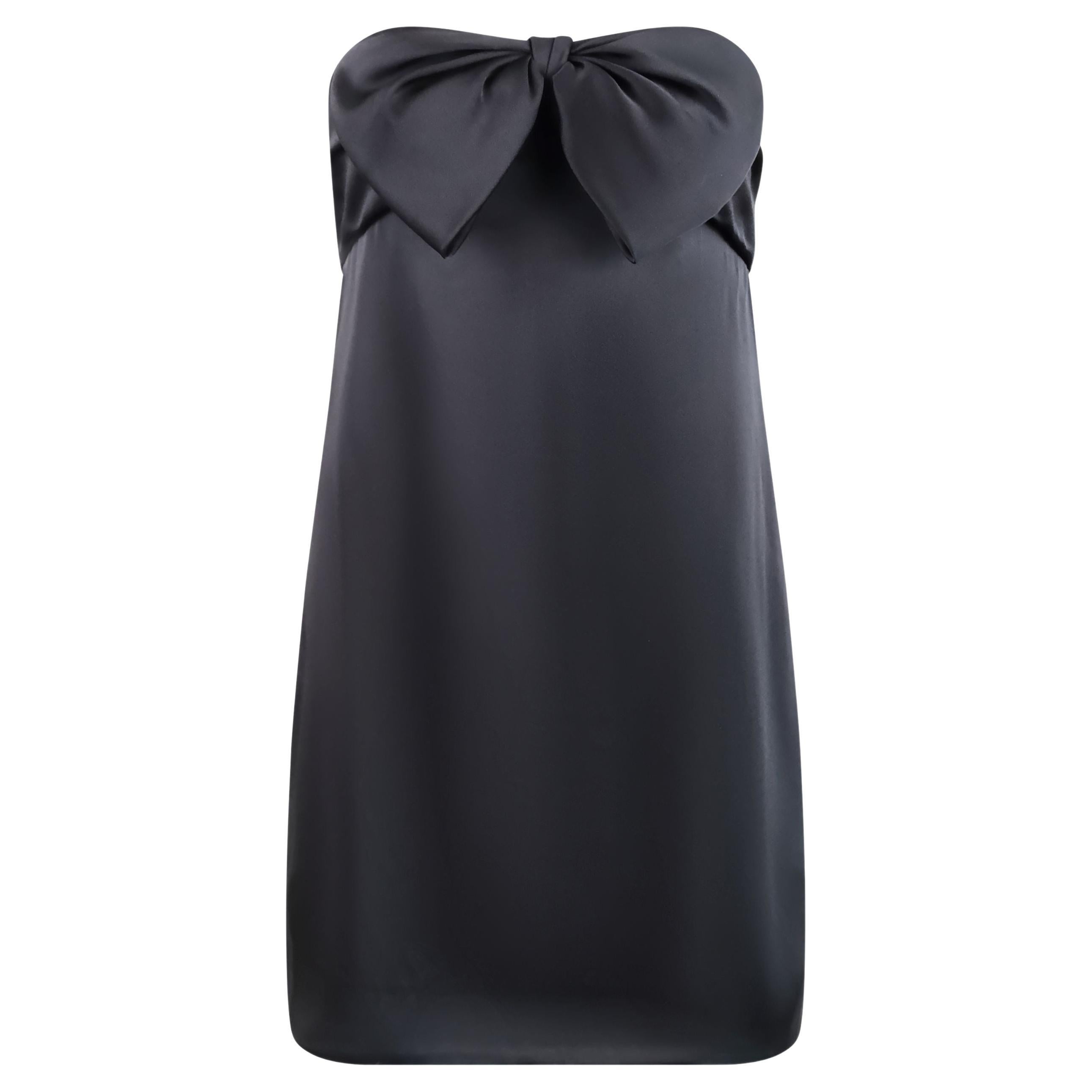 Saint Laurent Strapless Little Black Mini Dress with Oversized Bow For Sale
