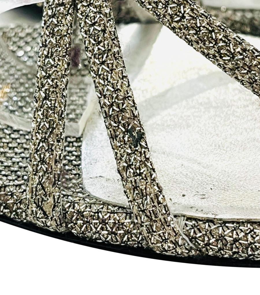 Saint Laurent Strappy Glitter Mesh Sandals For Sale 6