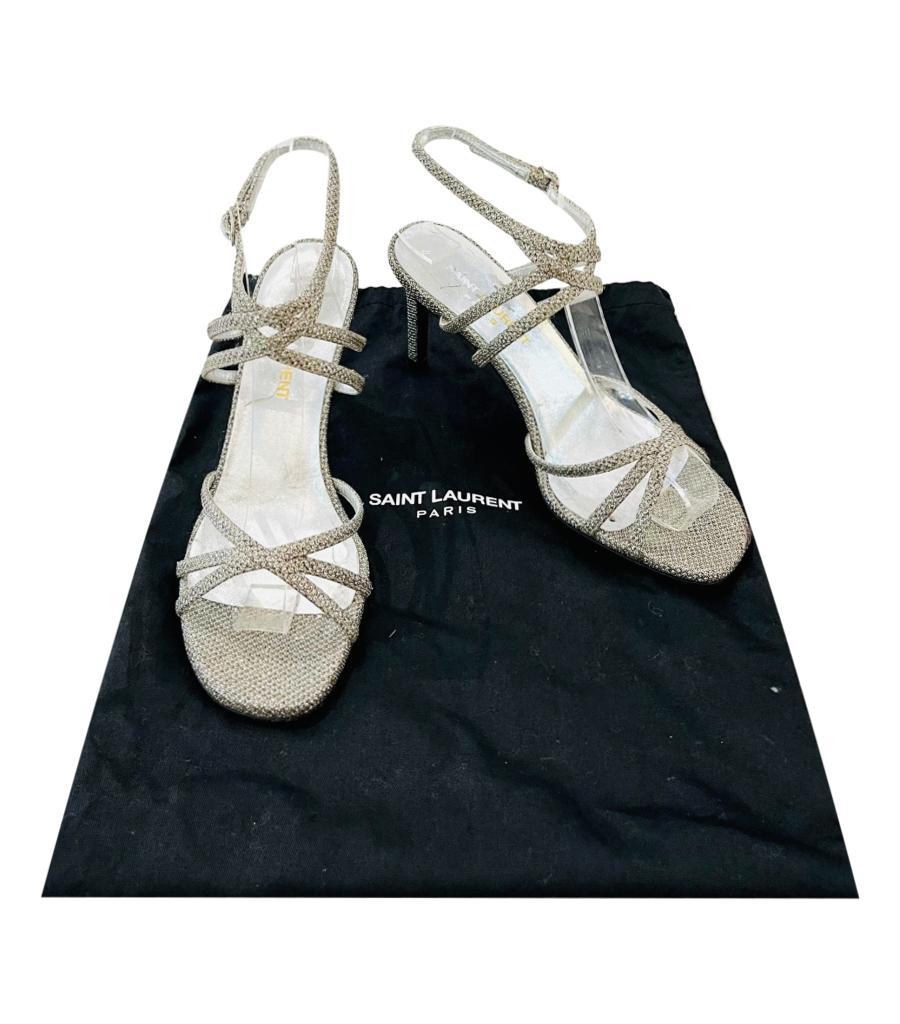 Saint Laurent Strappy Glitter Mesh Sandals For Sale 2