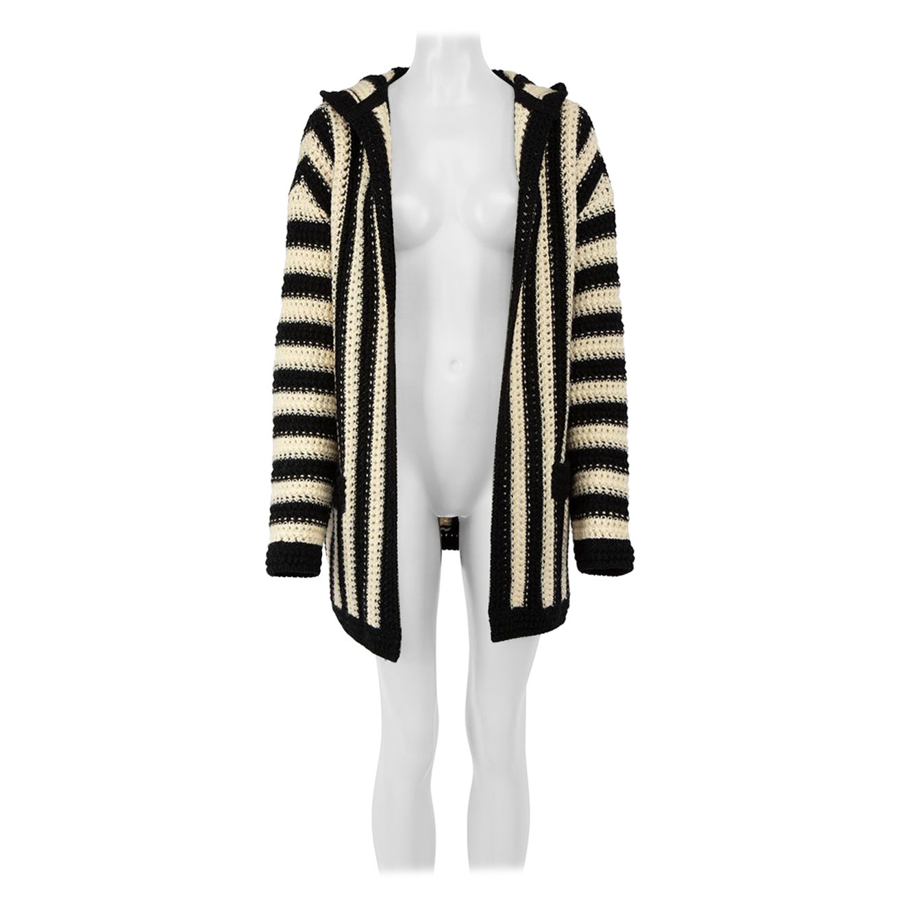 Saint Laurent Striped Wool Knit Hooded Cardigan Size XS