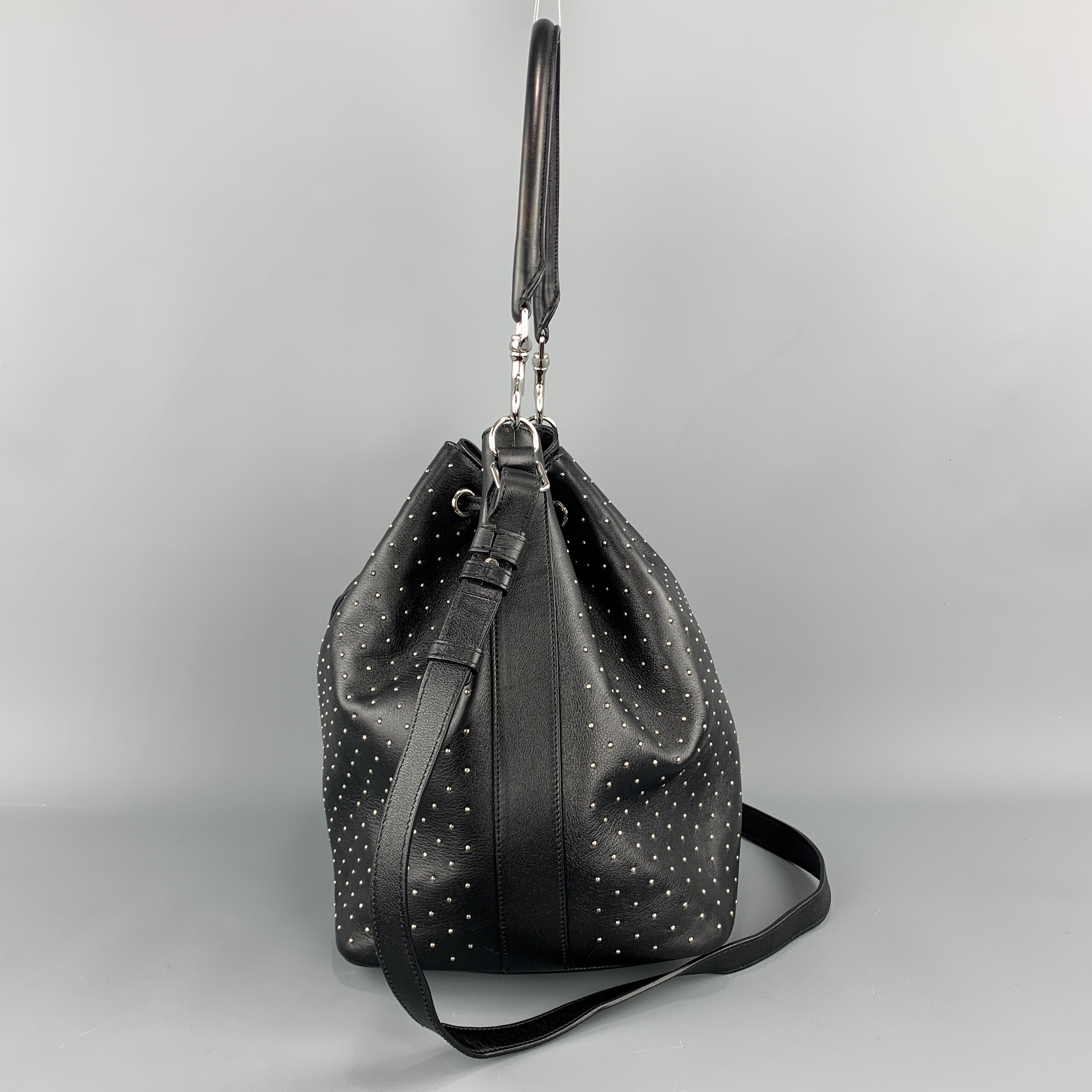 SAINT LAURENT Studded Black Leather Emmanuelle Bucket Bag In Excellent Condition In San Francisco, CA