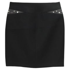 Saint Laurent Studded Leather Trimmed Wool Mini Skirt Fr 38 Uk 10