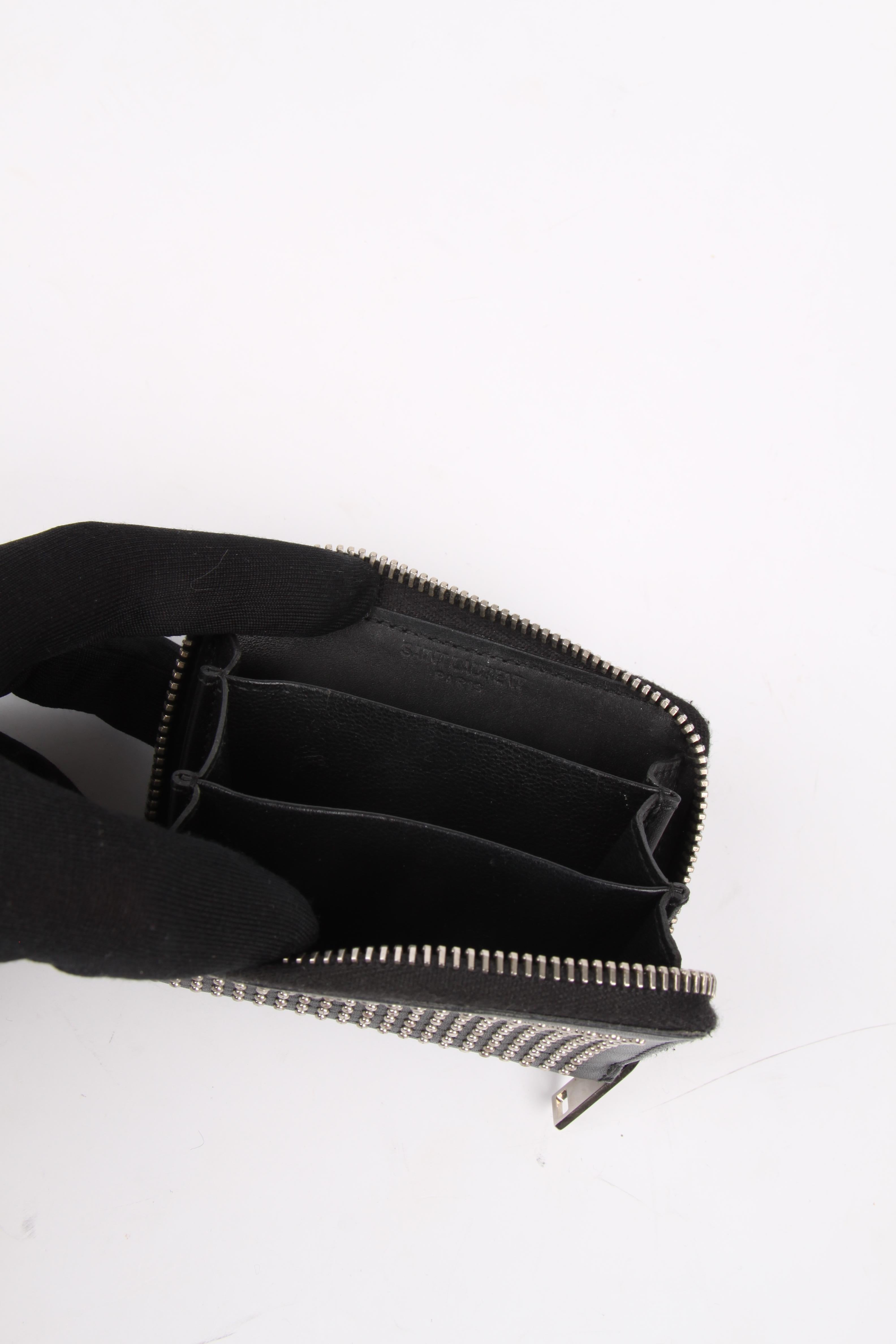Black Saint Laurent Studded Mini Zip-Around Wallet - black