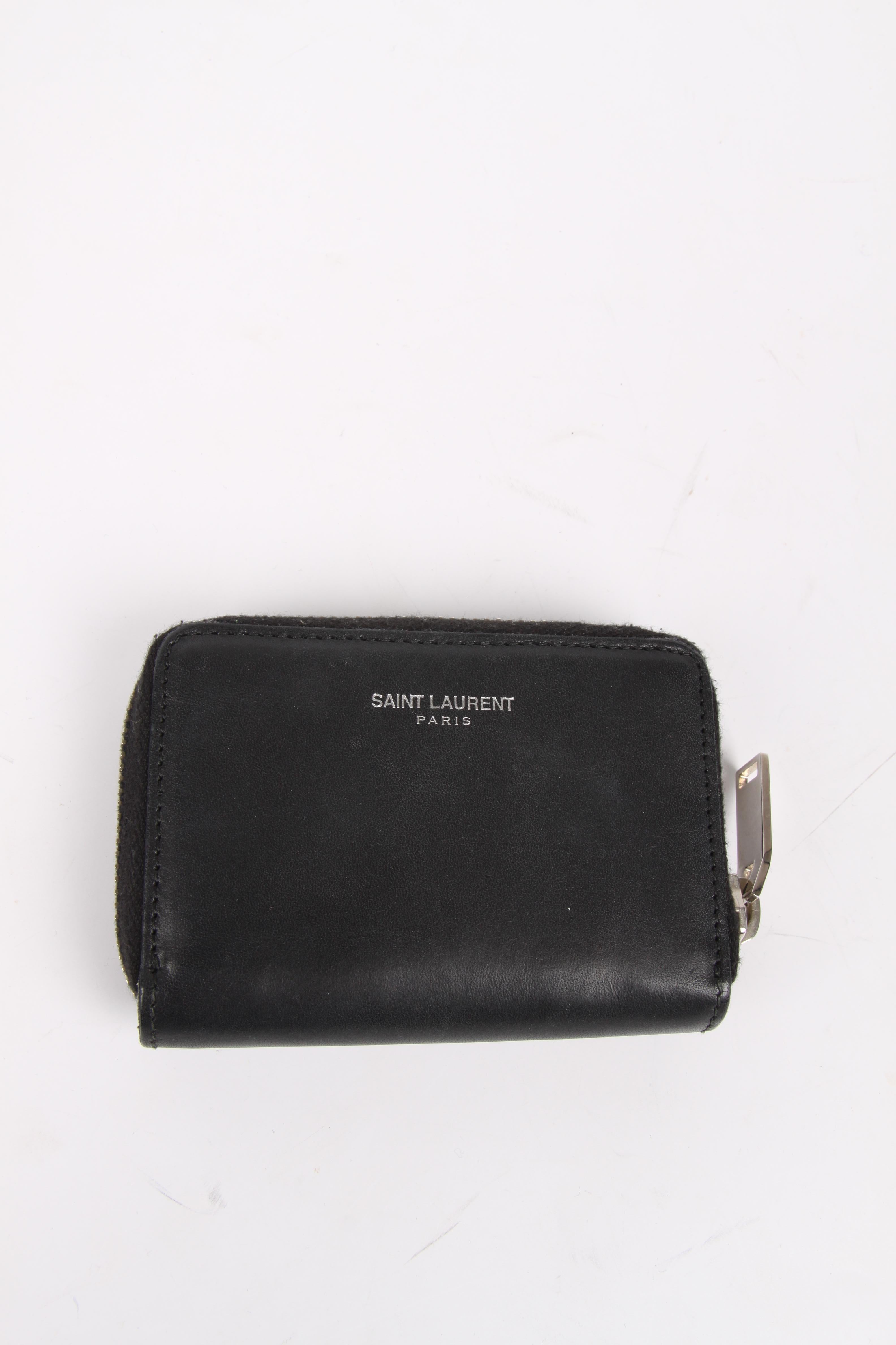 Saint Laurent Studded Mini Zip-Around Wallet - black In Fair Condition In Baarn, NL