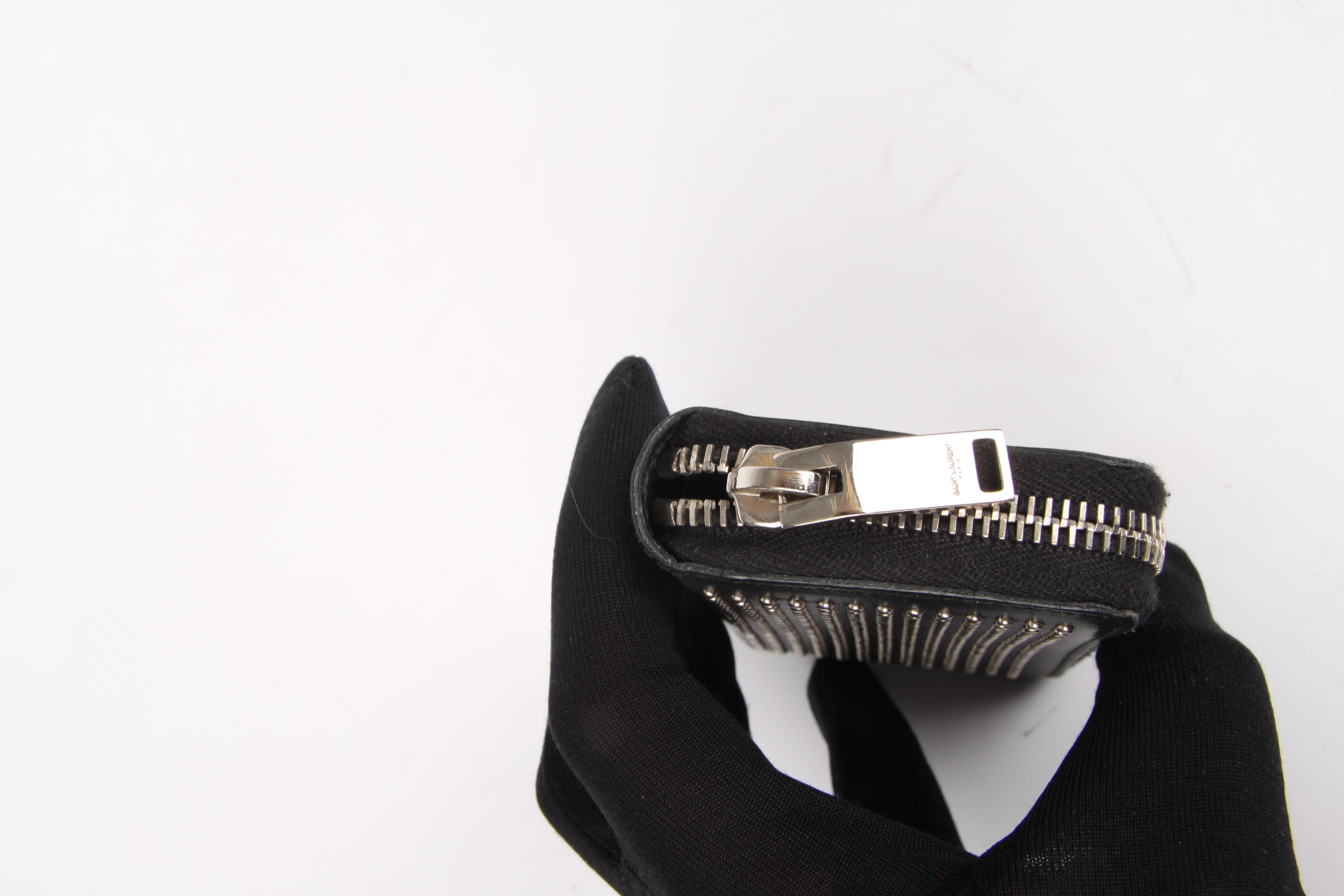 Women's or Men's Saint Laurent Studded Mini Zip-Around Wallet - black