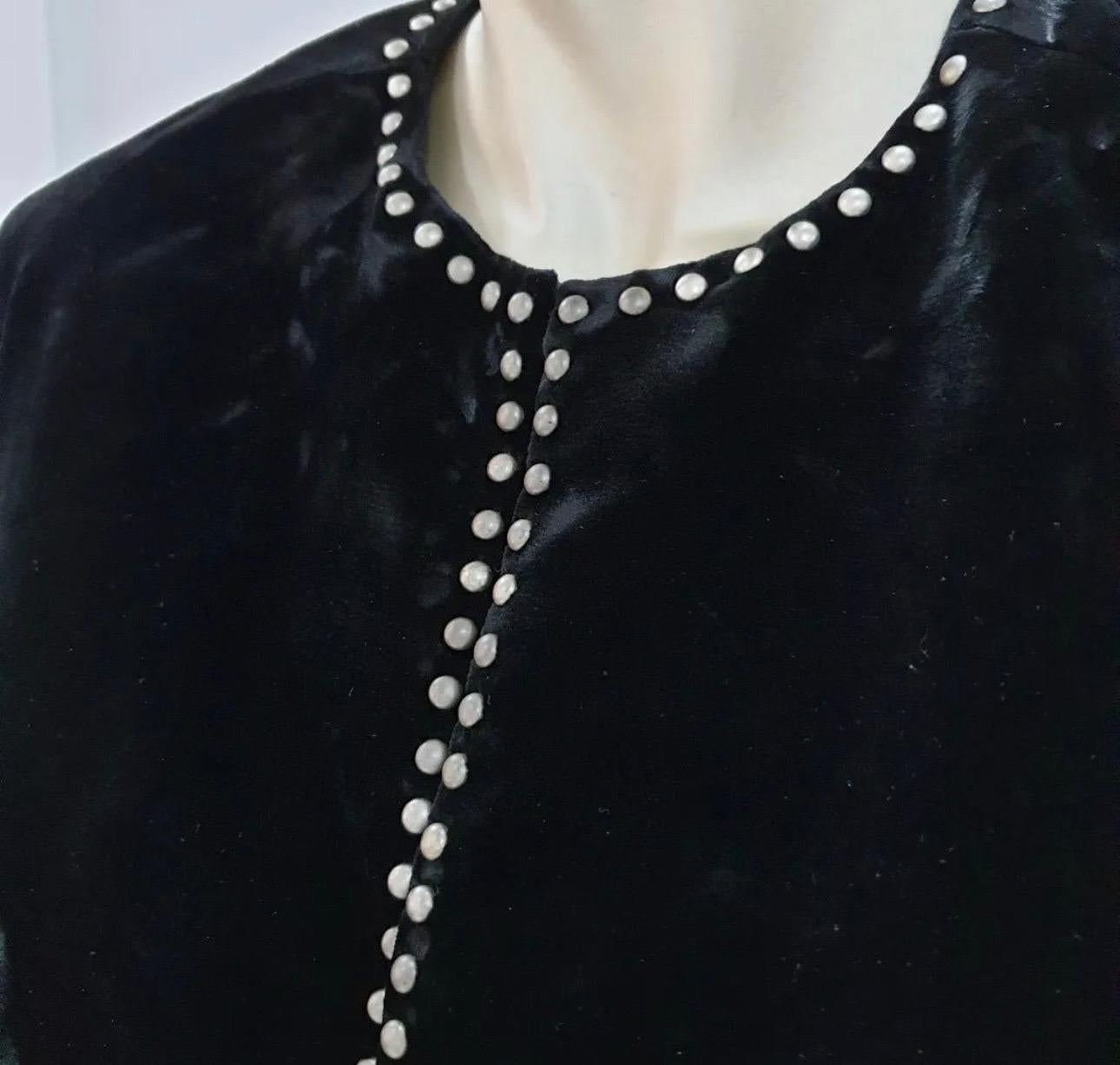 SAINT LAURENT Studded Ruffled Velvet Black Mini Dress For Sale 2