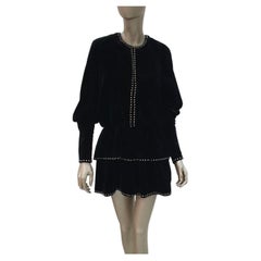 SAINT LAURENT Studded Ruffled Velvet Black Mini Dress