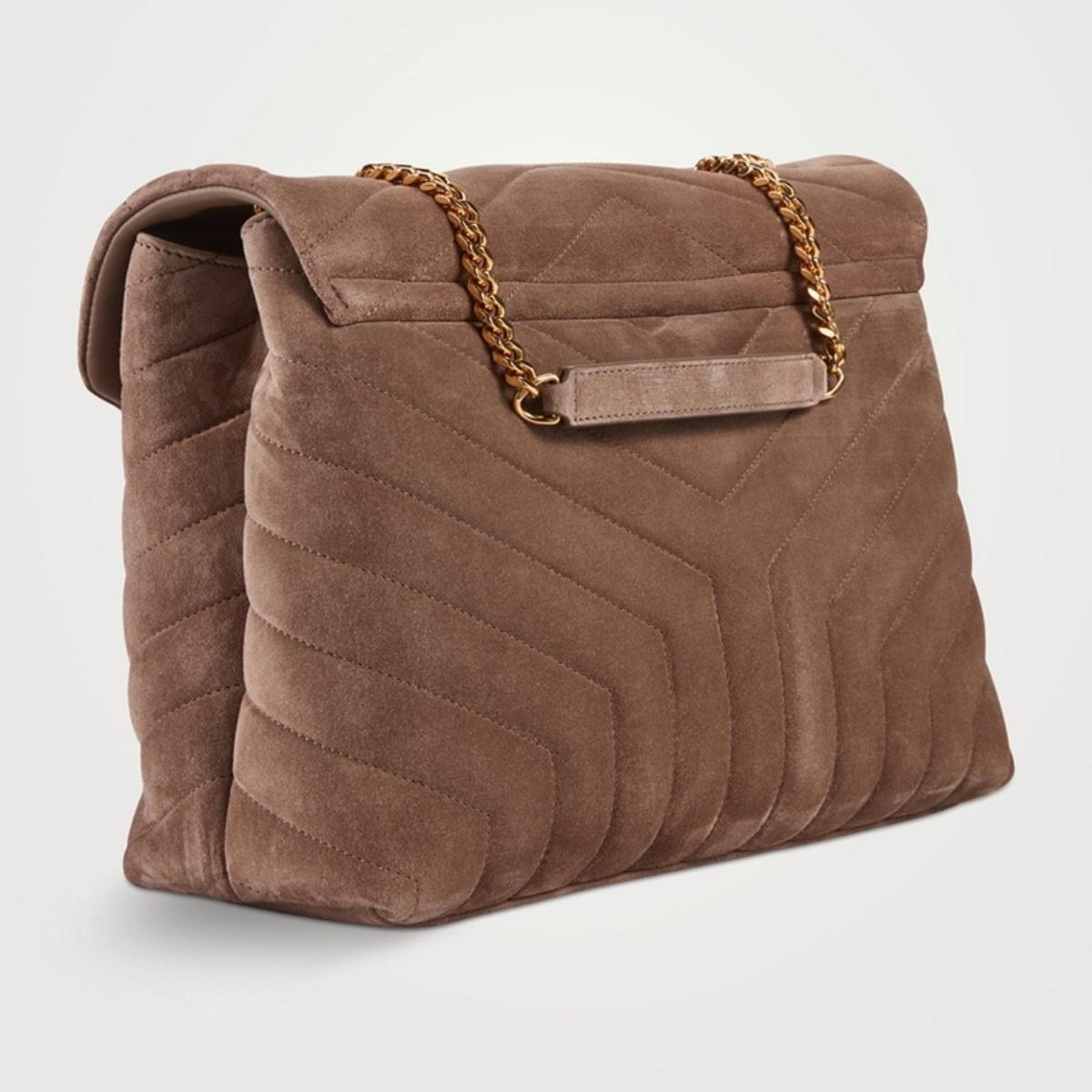 Brown Saint Laurent Suede Chestnut Loulou Shoulder Bag Medium For Sale
