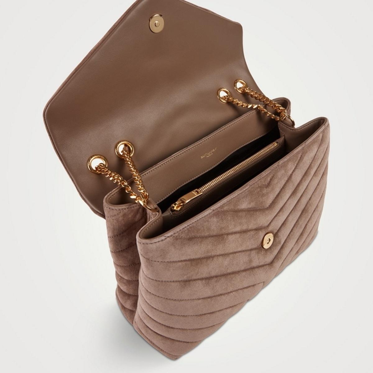 Saint Laurent Suede Chestnut Loulou Shoulder Bag Medium In New Condition For Sale In Montreal, Quebec