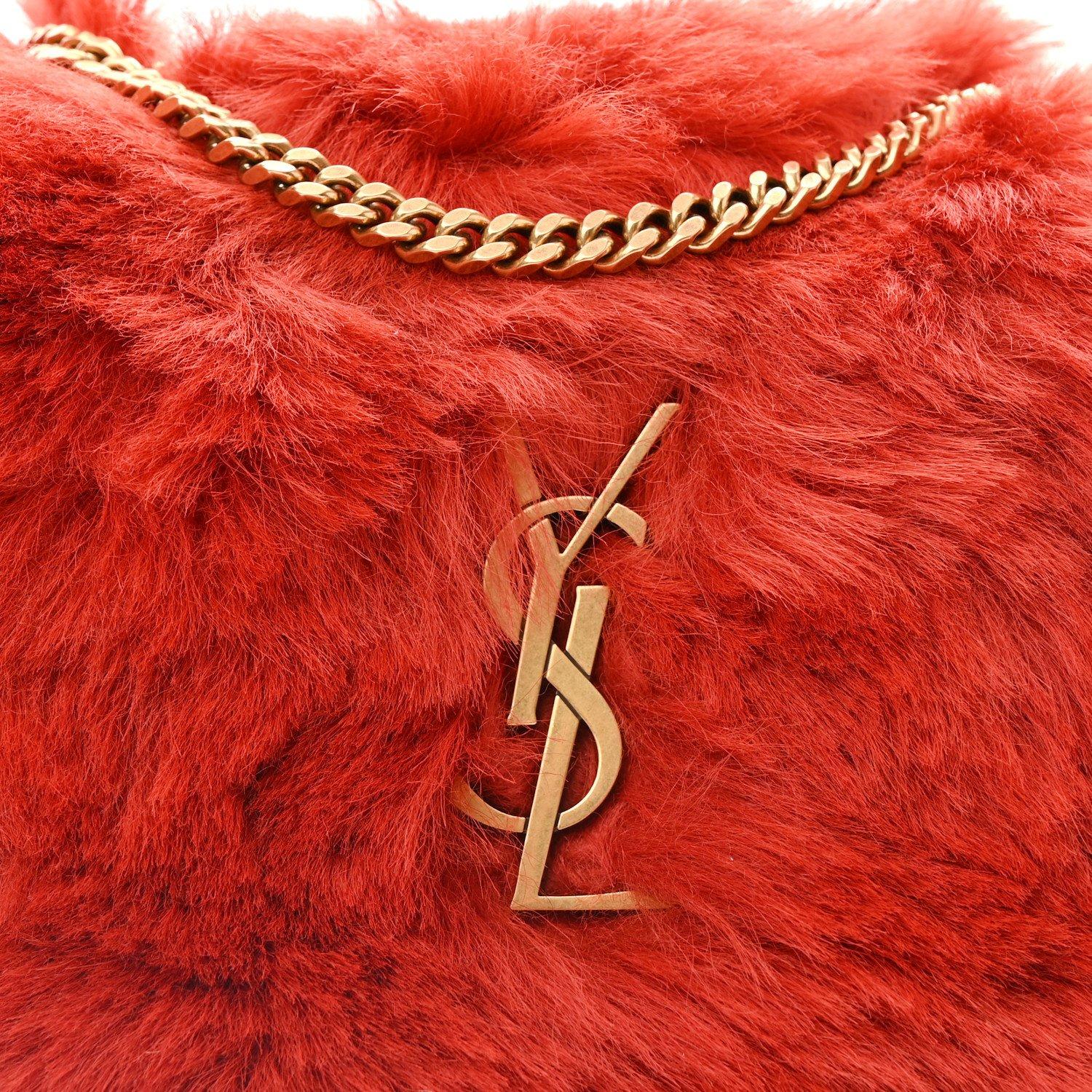 Saint Laurent Suede Fur Rouge Reversible Monogram Kate Bag Small For Sale 5