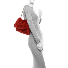 Saint Laurent Suede Fur Rouge Reversible Monogram Kate Bag Small