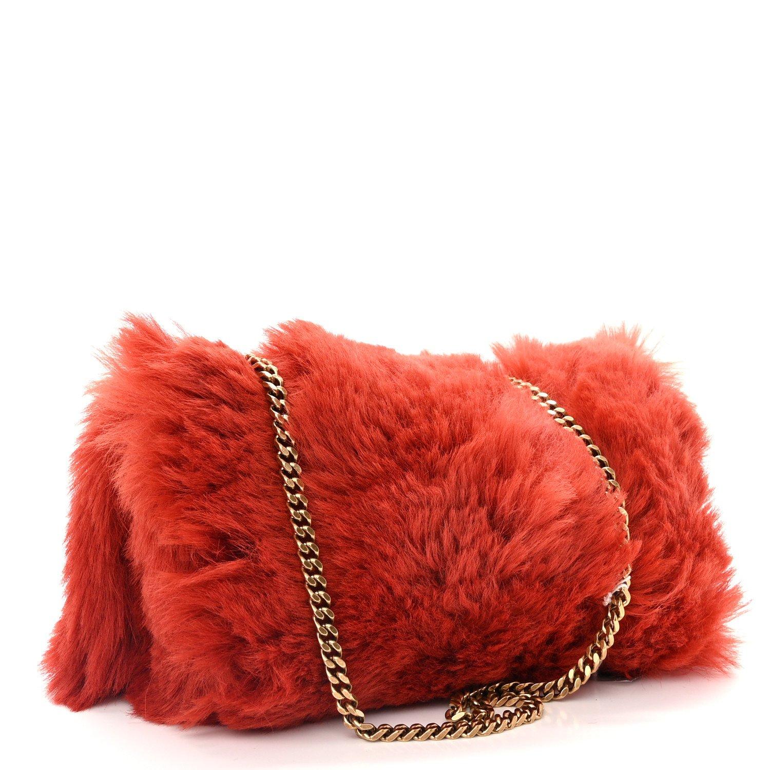 Red Saint Laurent Suede Fur Rouge Reversible Monogram Kate Bag Small For Sale