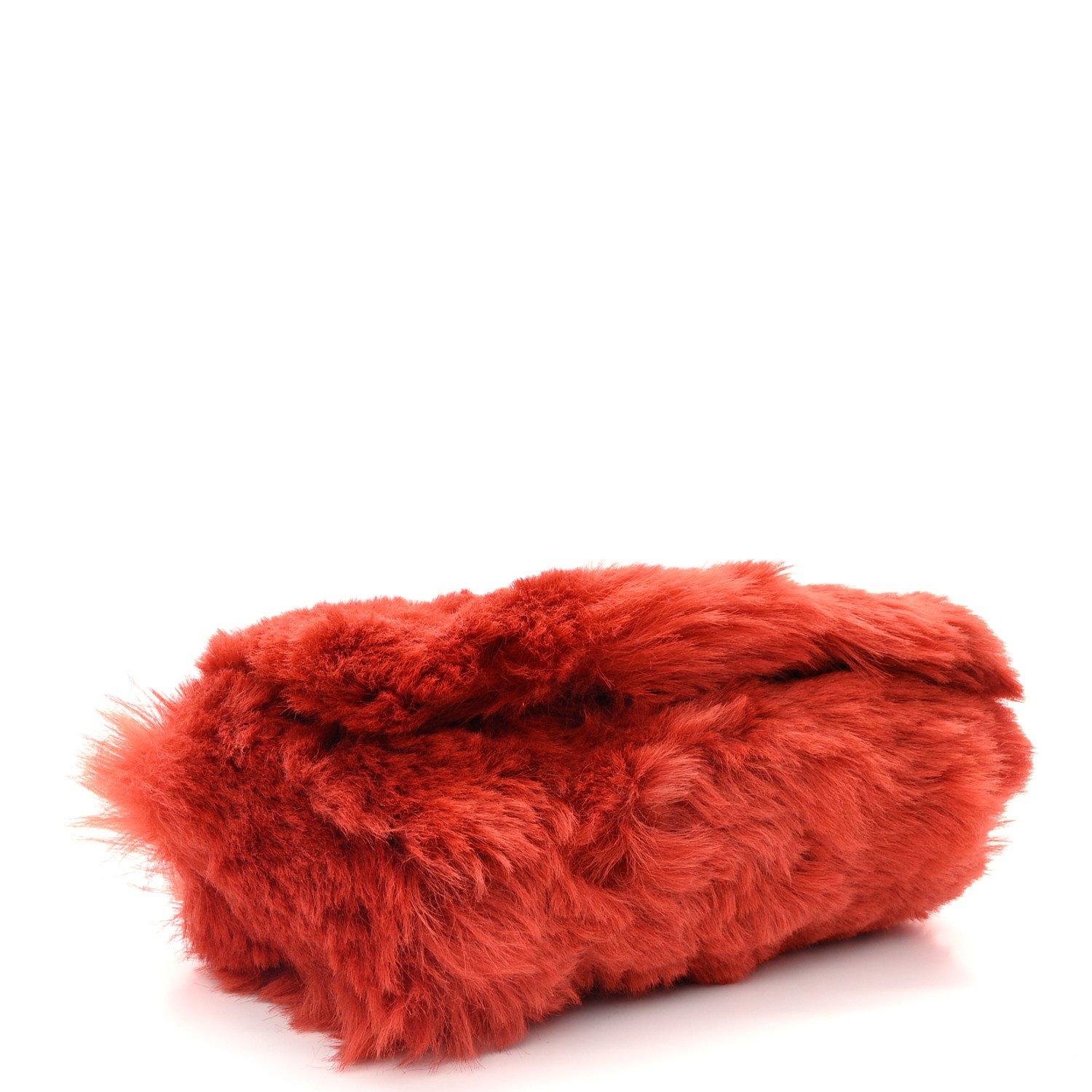 Women's Saint Laurent Suede Fur Rouge Reversible Monogram Kate Bag Small For Sale