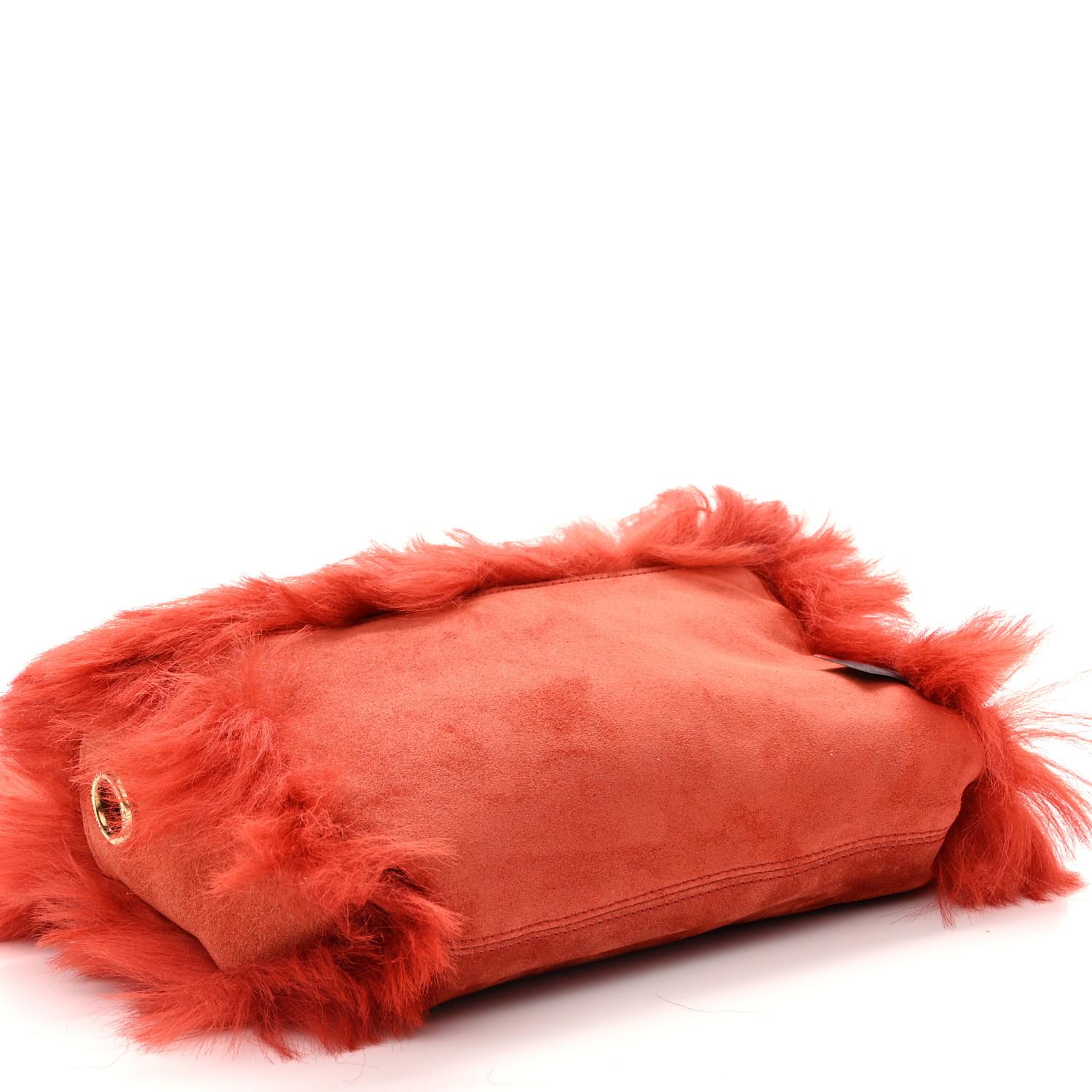 Saint Laurent Suede Fur Rouge Reversible Monogram Kate Bag Small For Sale 1