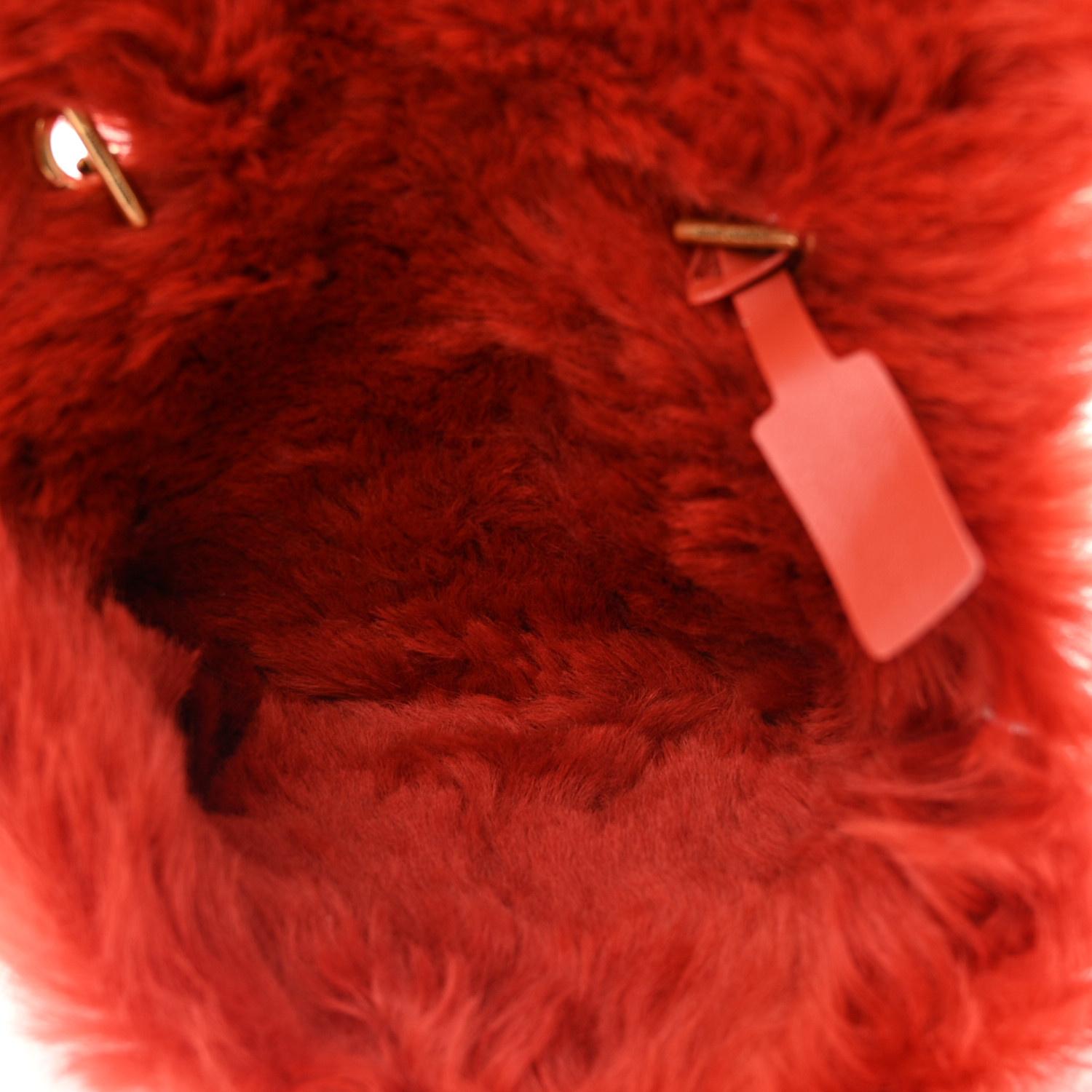 Saint Laurent Suede Fur Rouge Reversible Monogram Kate Bag Small For Sale 2