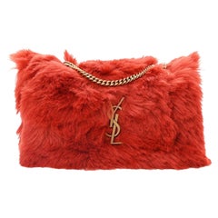 Saint Laurent Suede Fur Rouge Reversible Monogram Kate Bag Small