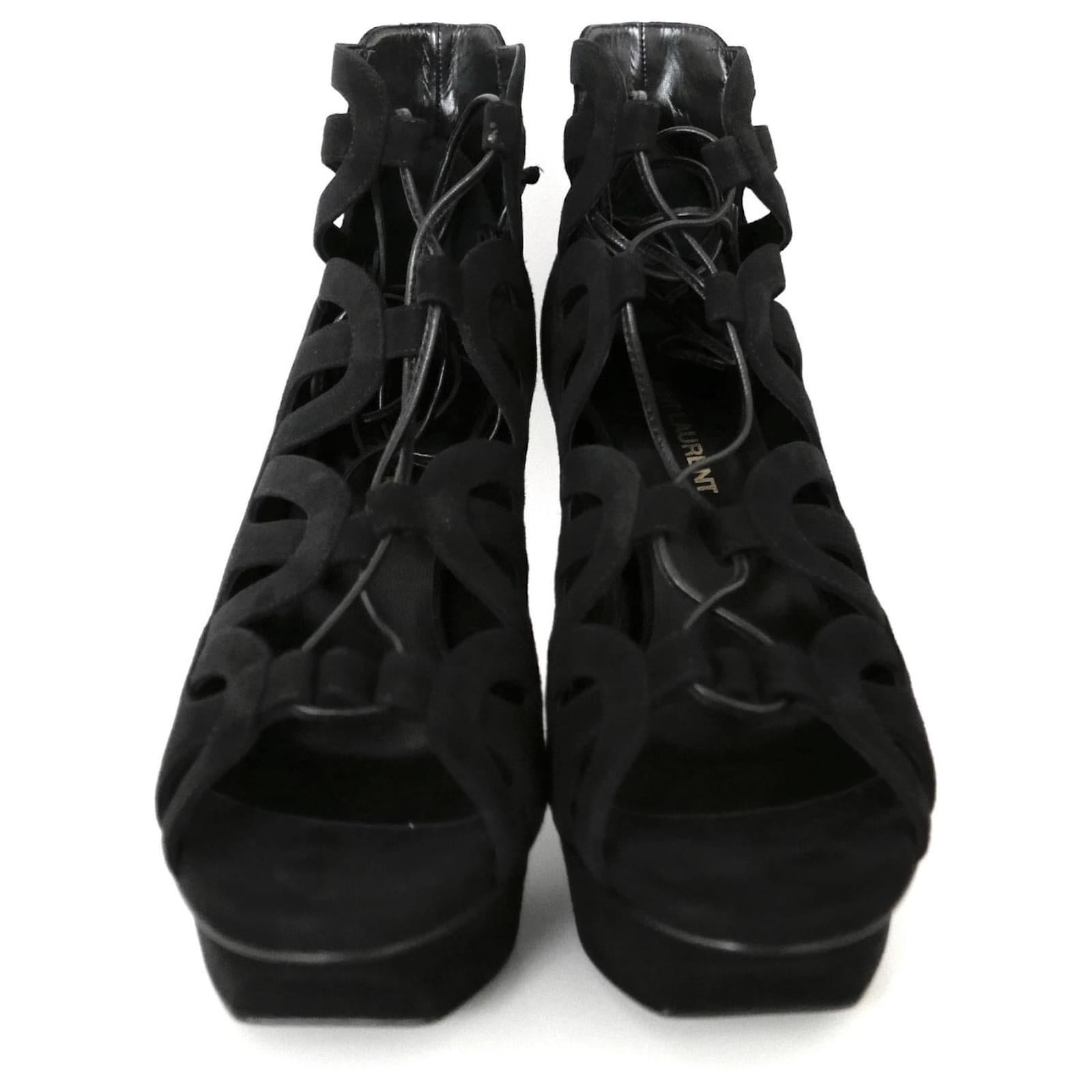Saint Laurent Suede Lace-Up Caged Sandals In New Condition For Sale In London, GB