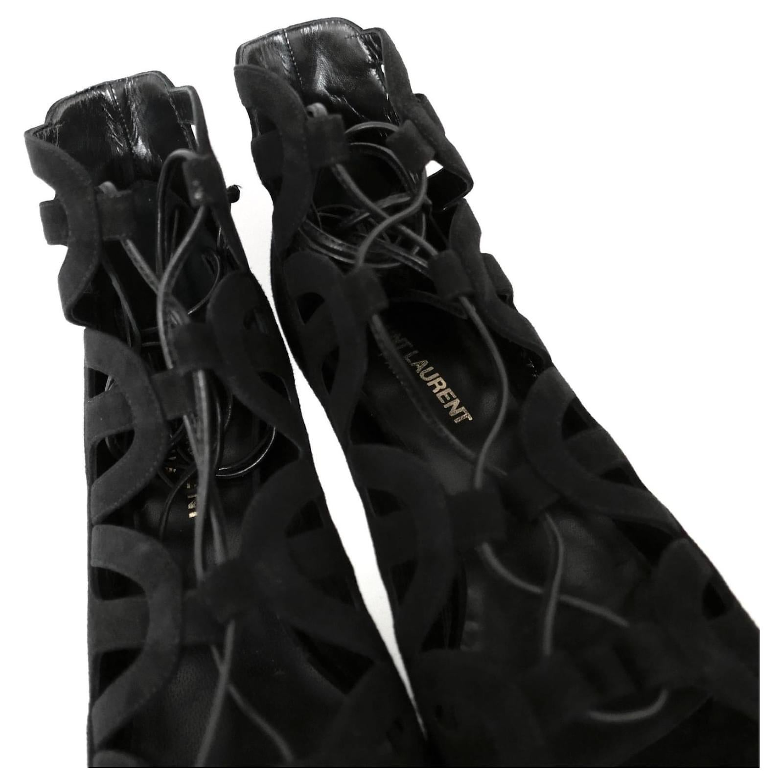 Women's Saint Laurent Suede Lace-Up Caged Sandals For Sale
