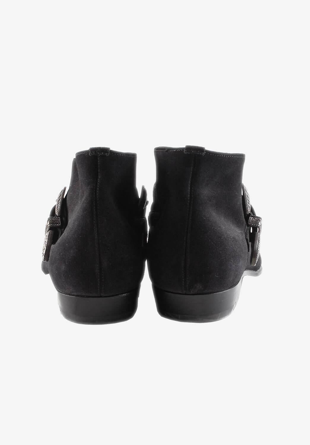 Black Saint Laurent Suede Leather Boots Buckle Men Duckies Shoes Size 44EUR, USA10 For Sale