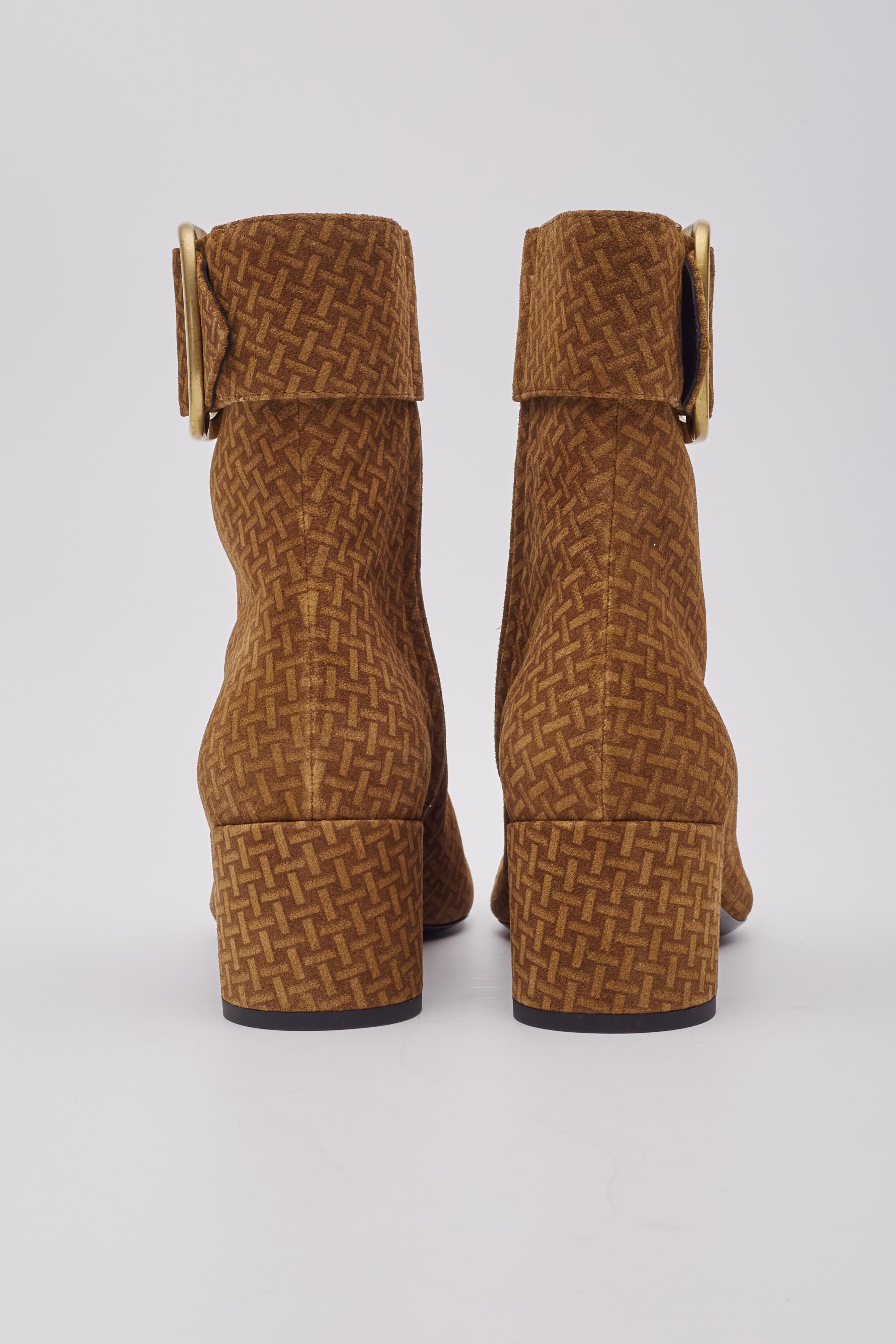 Saint Laurent Suede Leather Braided Print Joplin 50mm Bootie (EU 38) In Excellent Condition For Sale In Montreal, Quebec