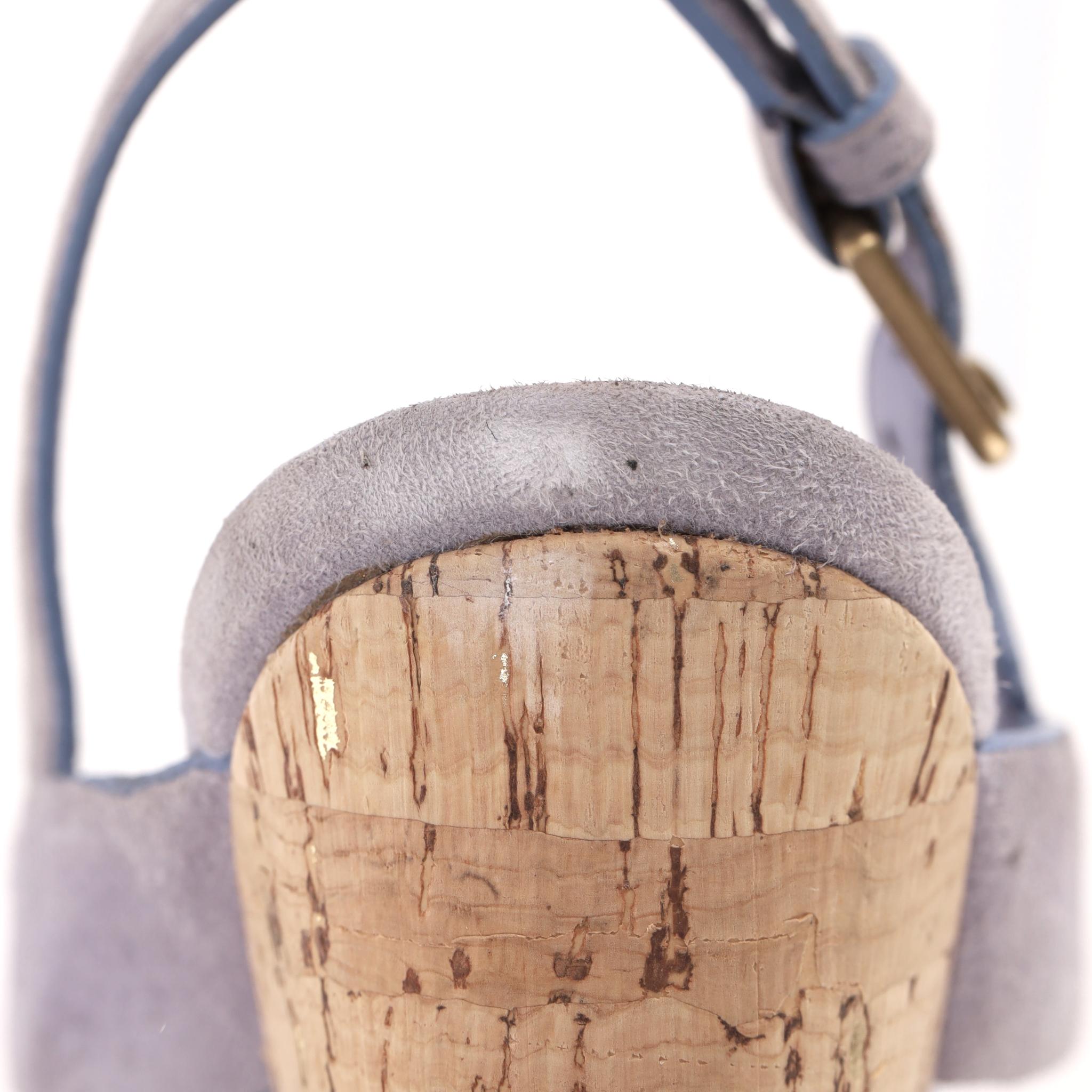 Saint Laurent - Sandali con zeppa in sughero e cinturino in pelle scamosciata in vendita 5