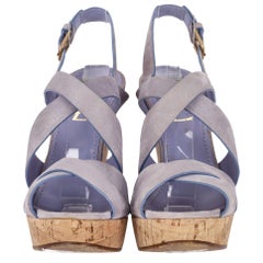 Saint Laurent Suede Strappy Cork Wedge Sandals
