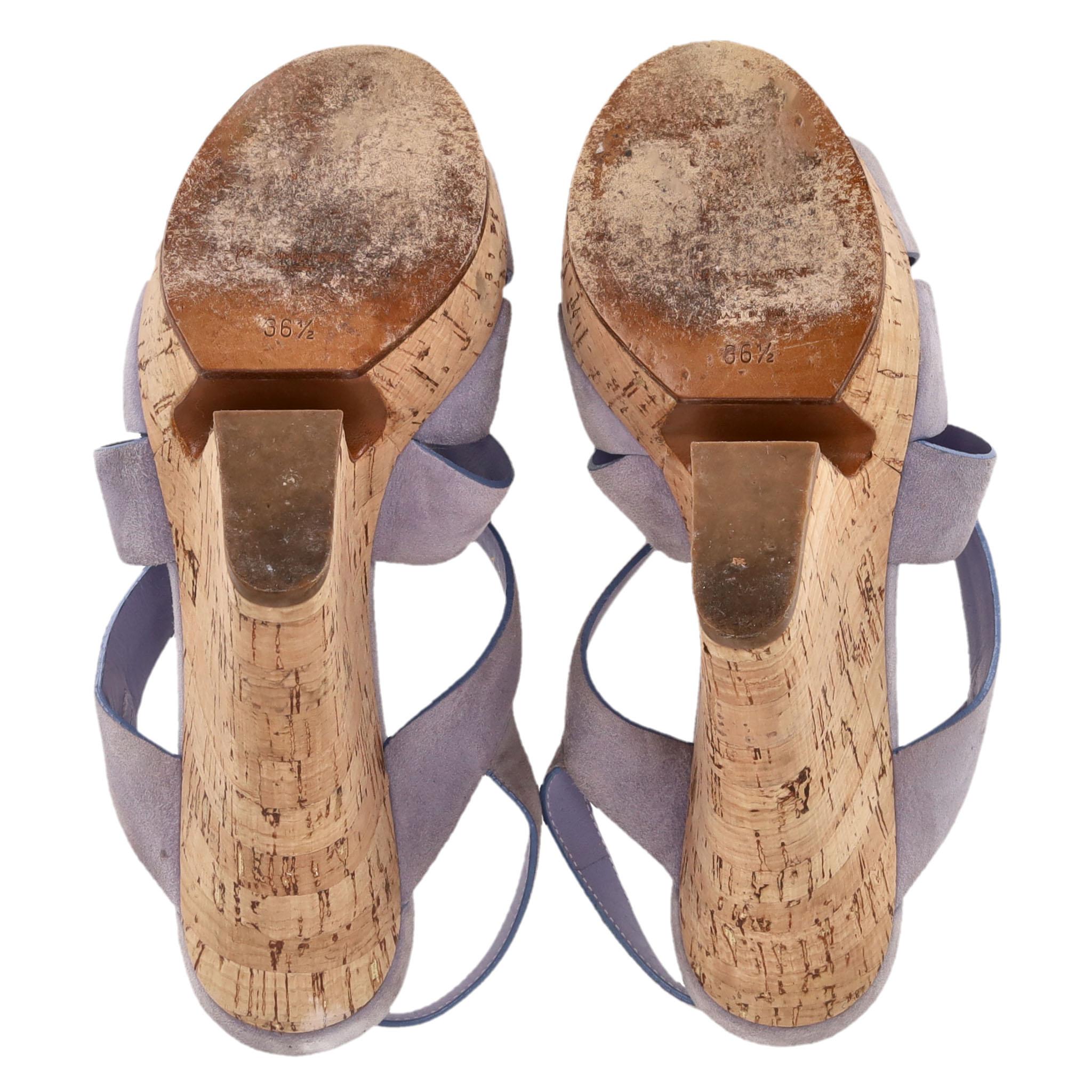 Donna Saint Laurent - Sandali con zeppa in sughero e cinturino in pelle scamosciata in vendita