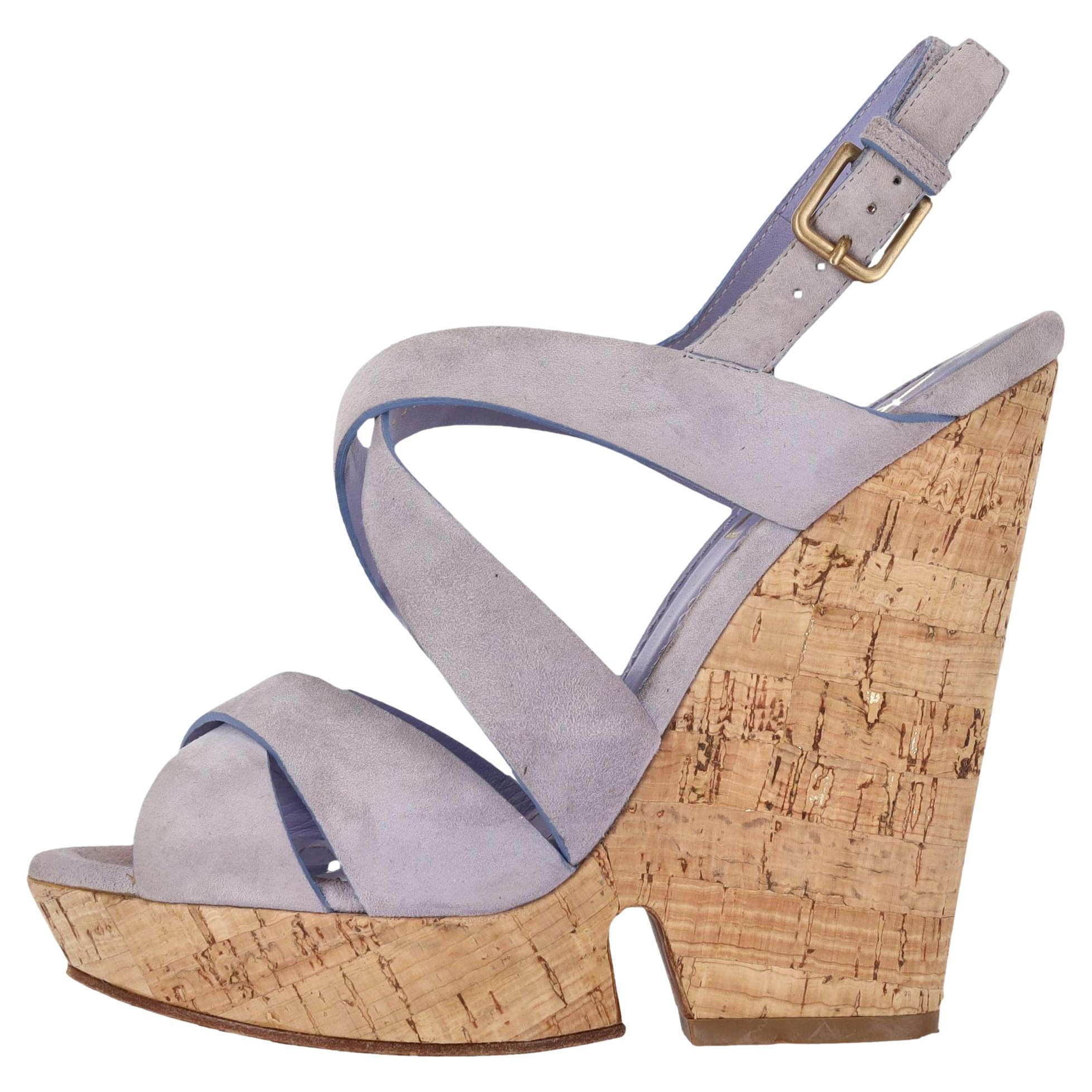 Saint Laurent - Sandali con zeppa in sughero e cinturino in pelle scamosciata