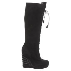 Saint Laurent - Bottes hautes à lacets en daim avec pompons (40 EU) 280788