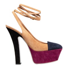 Saint Laurent Suede Tribtoo Slingback Platform Size IT 39